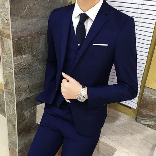 Suit Vest Pants 3 Pcs Set / 2023 Fashion New Men's Casual Boutique Business Solid Color Wedding Groom Suits Trousers Waistcoat SHOWLU FASHION STORE