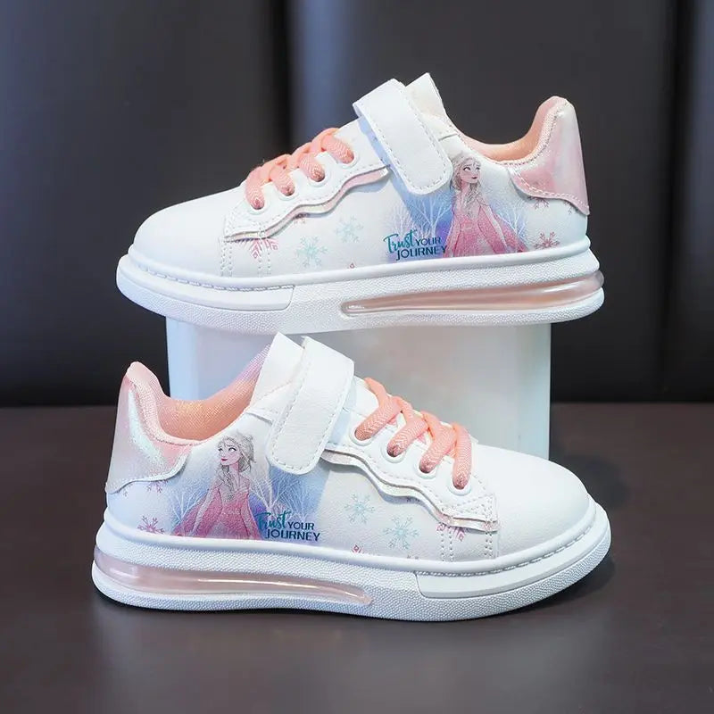 Disney Girls' White Shoes Leather Cartoon Princess Elsa Shoes Spring Girls'  Sports Blue White Shoes Sneakers Size 26-37 SHOWLU FASHION STORE