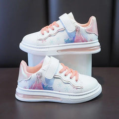 Disney Girls' White Shoes Leather Cartoon Princess Elsa Shoes Spring Girls'  Sports Blue White Shoes Sneakers Size 26-37 SHOWLU FASHION STORE