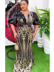 Plus Size African Party Long Dresses for Women 2025 New Dashiki Ankara Sequin Evening Gowns Turkey Outfits Robe Africa Clothing SHOWLU FASHION STORE
