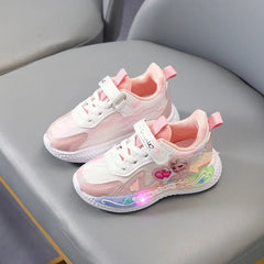 Disney LED Casual Sneakers Pink Purple For Summer Girls Frozen Elsa Princess Print Outdoor Shoes Children Lighted Non-slip Shoes SHOWLU FASHION STORE