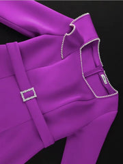 Exquisite Purple Long Sleeve Evening Dress with Pearl Chain Decor Perfect for Special Occasions Combining Elegance Dresses SHOWLU FASHION STORE