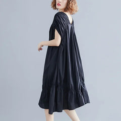 V-neck Dress Irregular Oversized Loose Skirt Black Pleated Fishtail Skirt Fashionable Off The Shoulder New Style Plus Size SHOWLU FASHION STORE