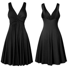 Plus Size Sling Pleated Slim Flare Skirt Dresses Women V-neck Cocktail Party Dress Gown Retro Vestidos de fiesta Female Sundress SHOWLU FASHION STORE