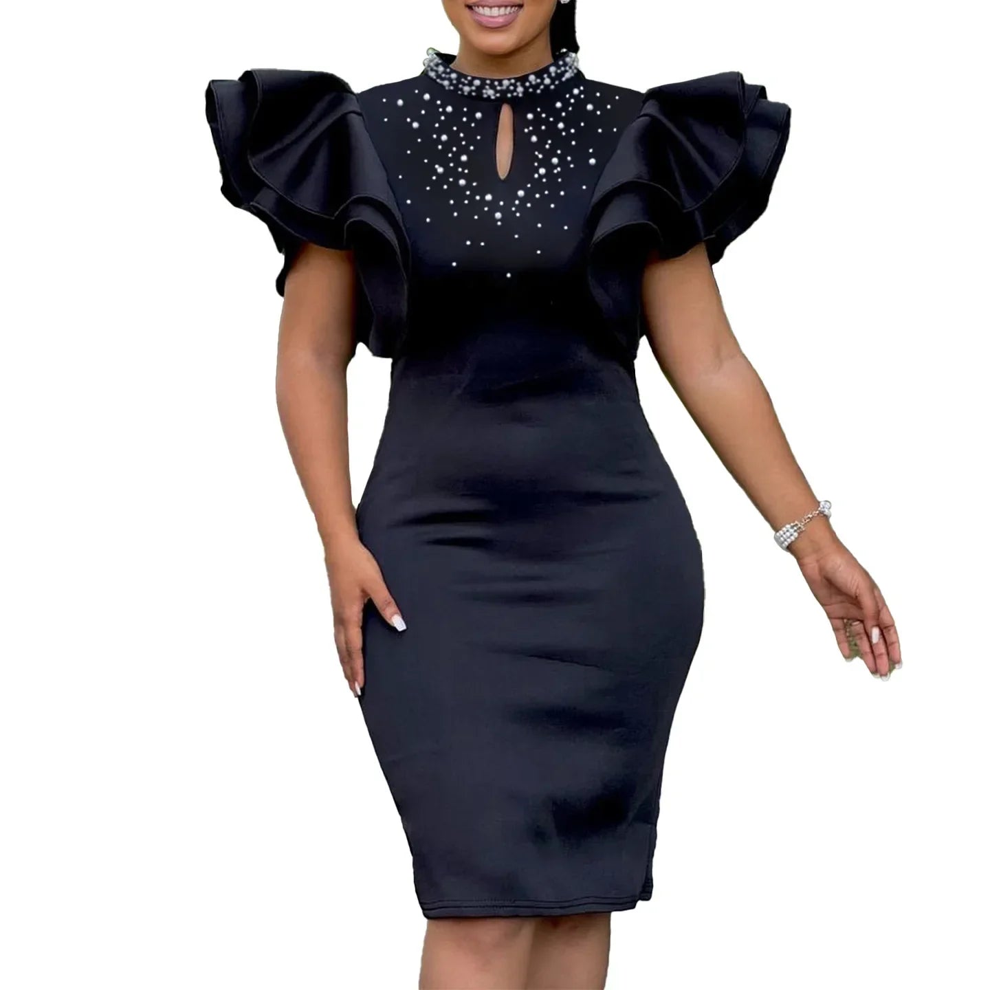 African Dresses For Women Summer Spring Africa Clothing Short Sleeve Sexy O-Neck Perspective Slim Office Lady Party Dress SHOWLU FASHION STORE