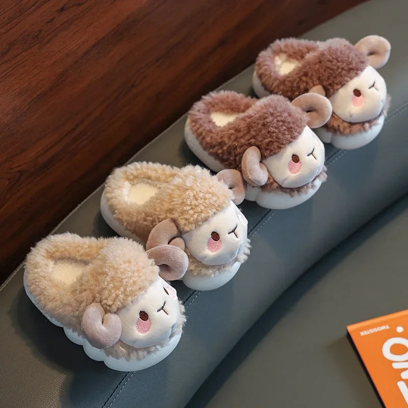Cute Goat Graphic Home Slipper for Boy Girls Winter Warm Plush Kids Slippers 3-10Y Children's Soft Sole Girls Shoes SHOWLU FASHION STORE