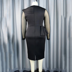 Elegant Dresses Woman 2024 Luxury O Neck Transparent Beaded Ruffles Full Sleeve Sheath Package Hips Mid Calf Birthday Party Robe SHOWLU FASHION STORE