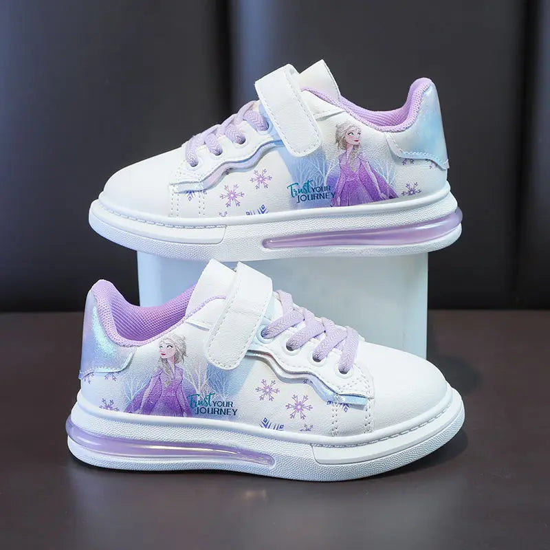 Disney Girls' White Shoes Leather Cartoon Princess Elsa Shoes Spring Girls'  Sports Blue White Shoes Sneakers Size 26-37 SHOWLU FASHION STORE