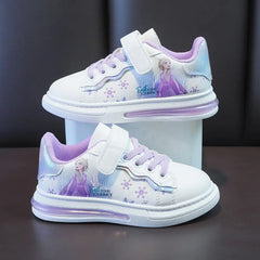 Disney Girls' White Shoes Leather Cartoon Princess Elsa Shoes Spring Girls'  Sports Blue White Shoes Sneakers Size 26-37 SHOWLU FASHION STORE