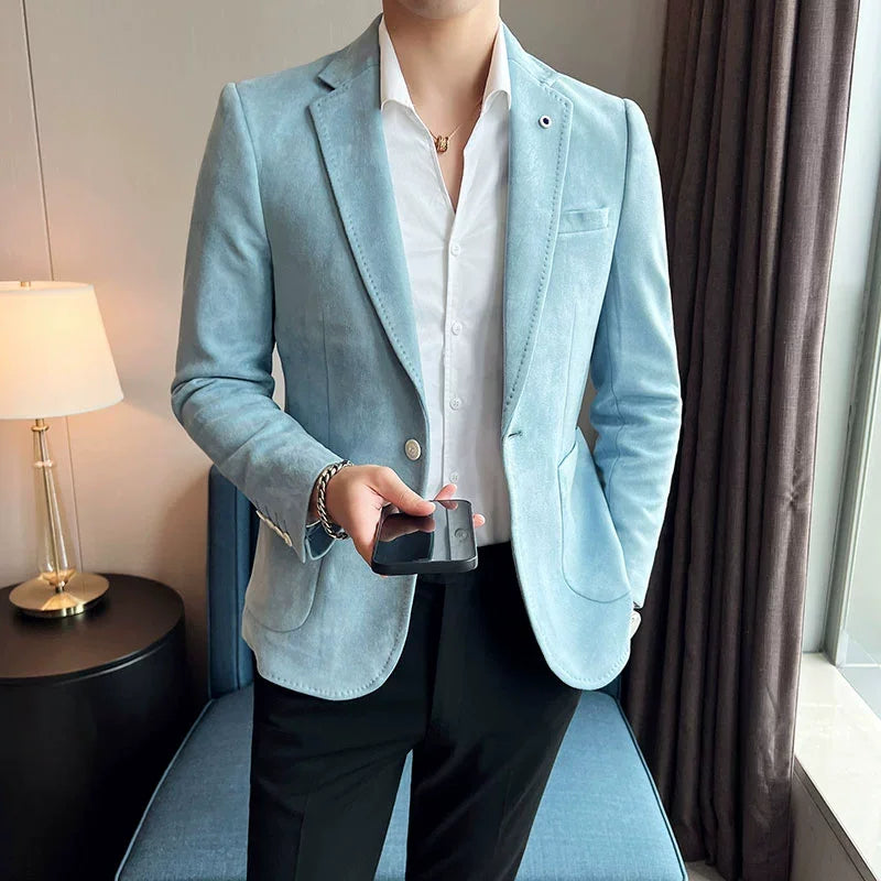 New Fashion Suit Coat Men's Slim Fit Deerskin Velvet Elegant Luxury Blazer Coat Business Casual Wedding Plus Size Suit 4XL-S SHOWLU FASHION STORE