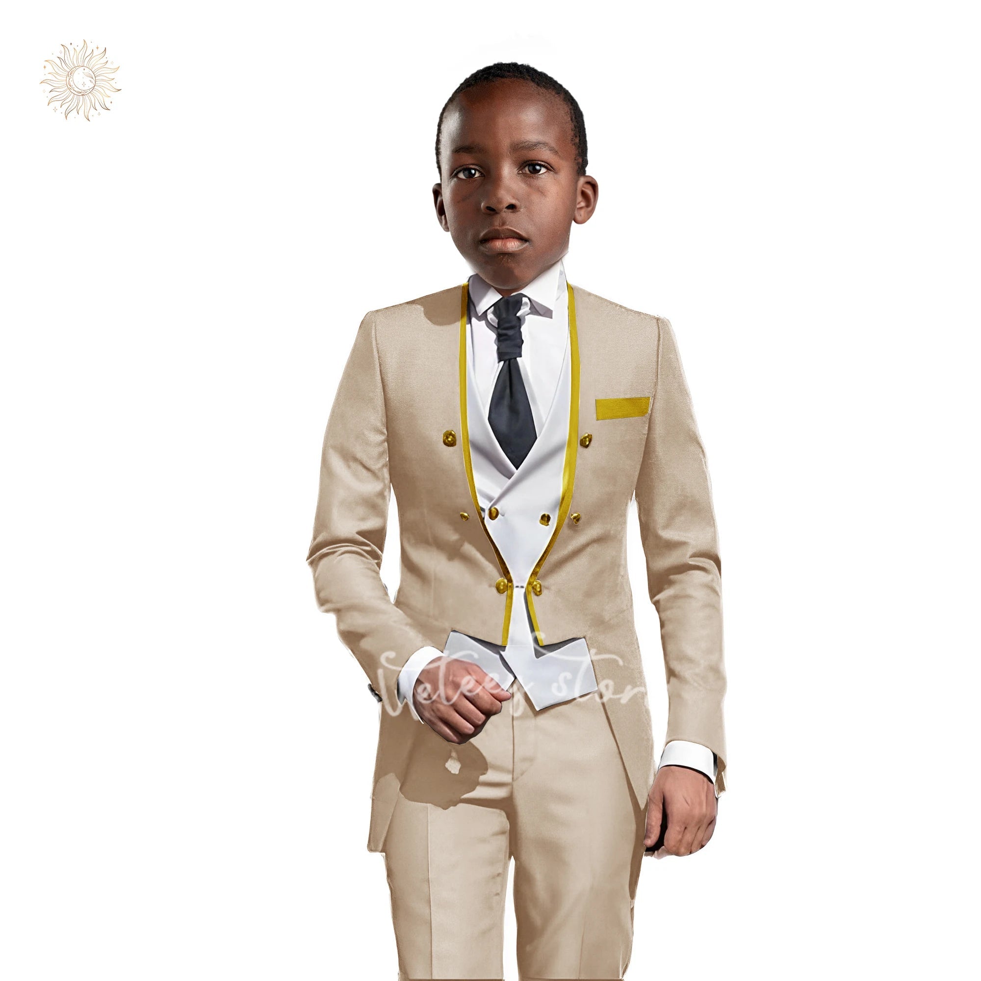 Boys Tuxedo Suit Slim Fit 3 Pieces Kids Formal Suit Blazer Pants Vest Set fit 3-16 Years SHOWLU FASHION STORE
