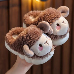Cute Goat Graphic Home Slipper for Boy Girls Winter Warm Plush Kids Slippers 3-10Y Children's Soft Sole Girls Shoes SHOWLU FASHION STORE