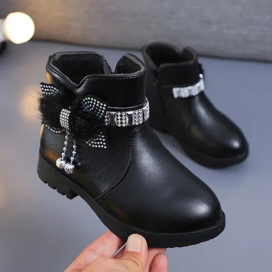Cute Solid Color Children's Short Boots Zipper Plush Decoration Girl Fashion Winter Warmth Round Toe Outdoor Soft Sole Shoes SHOWLU FASHION STORE