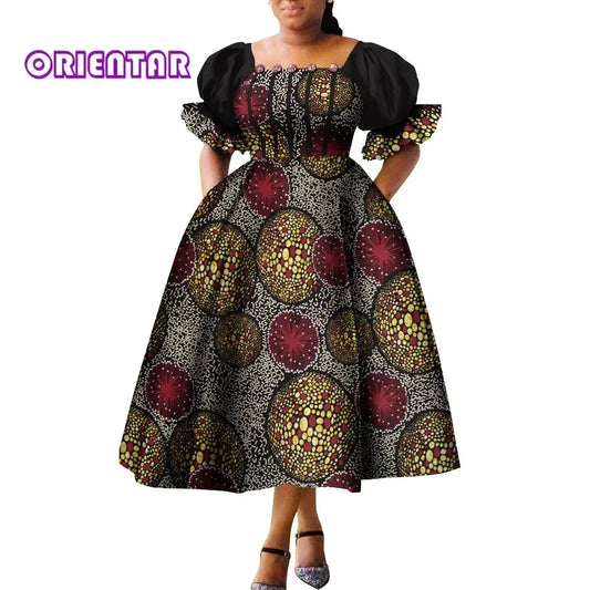African Style Dresses for Women Puff Sleeve High Waist Gowns Ankara African Dress Princess Dress Robe Africaine Femme WY9970 SHOWLU FASHION STORE