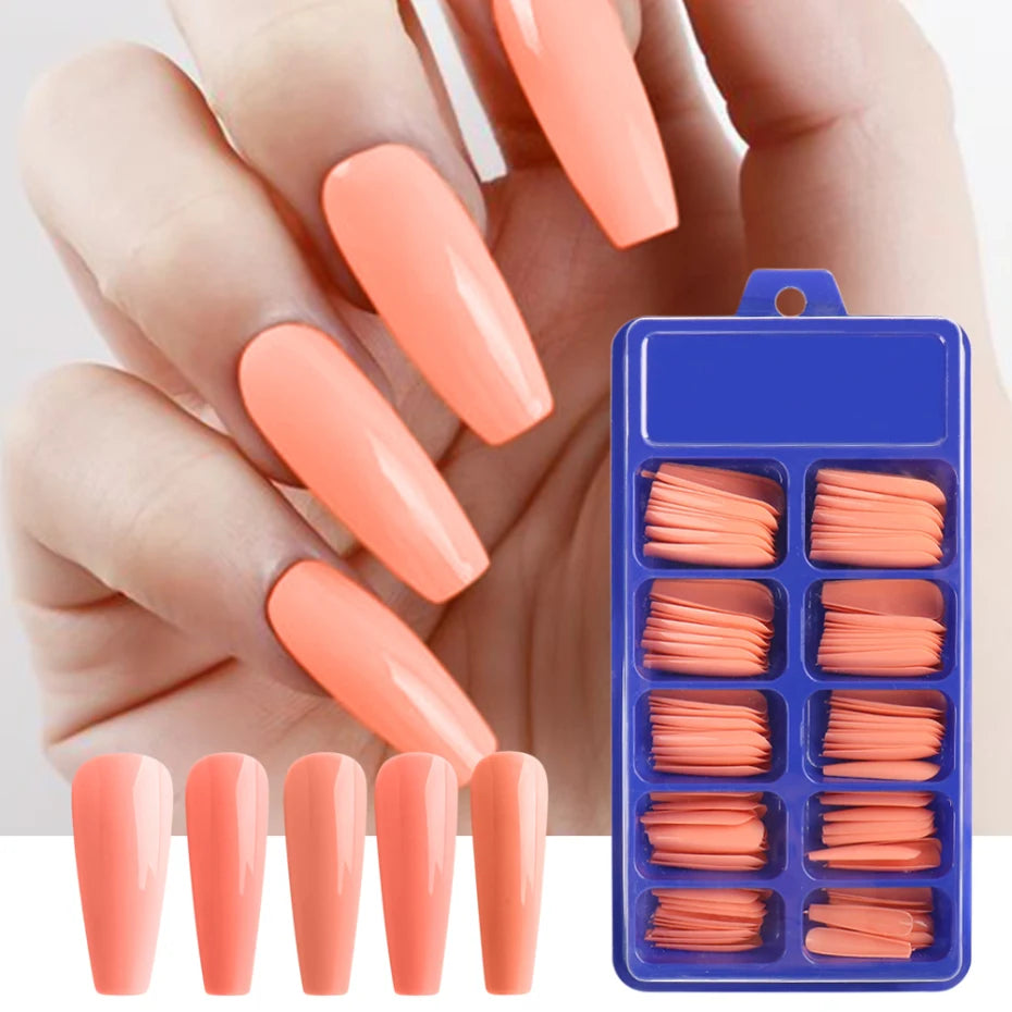 100pcs False Nail Press On Nails Acrylic Extension Coffin Forms Nail Tips Gel Nail Polish Artificial Nail Sets Kits Tools KE1895 SHOWLU FASHION STORE