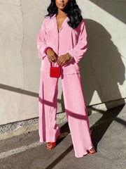 QFAF Fashion Pleated Women's Set Long Sleeve Oversized Shirt and Wide Leg Pants 2023 Elegant Tracksuit Two 2 Piece Set Outfits SHOWLU FASHION STORE