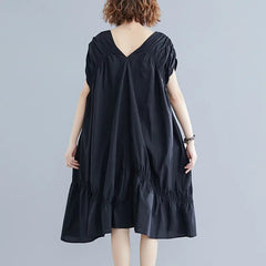 V-neck Dress Irregular Oversized Loose Skirt Black Pleated Fishtail Skirt Fashionable Off The Shoulder New Style Plus Size SHOWLU FASHION STORE
