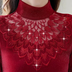 Women Blouse Turtleneck Lace Shirt Women's Mesh Blusas Ropa De Mujer SHOWLU FASHION STORE