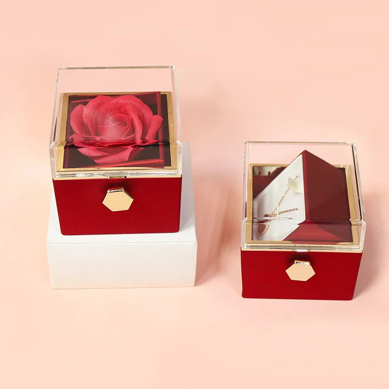 1PC Rotating Eternal Rose Flower Jewelry Box Ring Earrings Necklace Storage Boxes Wedding Valentine's Day Gift Boxes for Lovers SHOWLU FASHION STORE