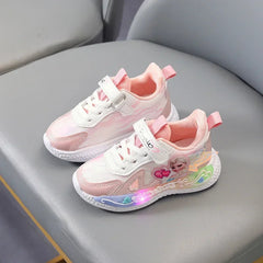 Disney LED Casual Sneakers Pink Purple For Summer Girls Frozen Elsa Princess Print Outdoor Shoes Children Lighted Non-slip Shoes SHOWLU FASHION STORE