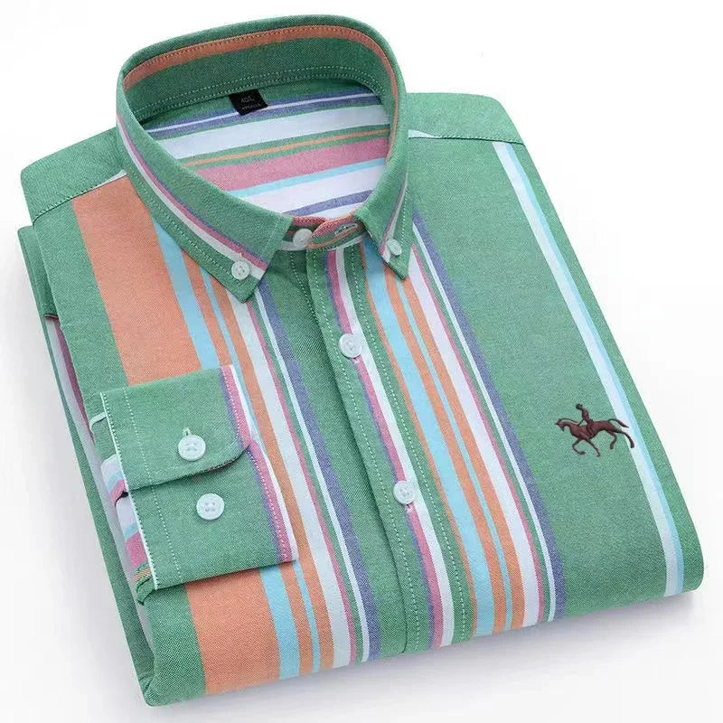 Plus size 6XL 100%cotton korean fashion long-sleeve shirts for men slim fit formal plain shirt striped houndstooth plaid clothes SHOWLU FASHION STORE