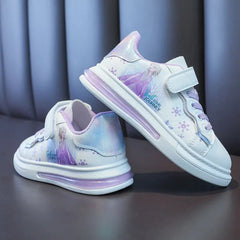 Disney Girls' White Shoes Leather Cartoon Princess Elsa Shoes Spring Girls'  Sports Blue White Shoes Sneakers Size 26-37 SHOWLU FASHION STORE