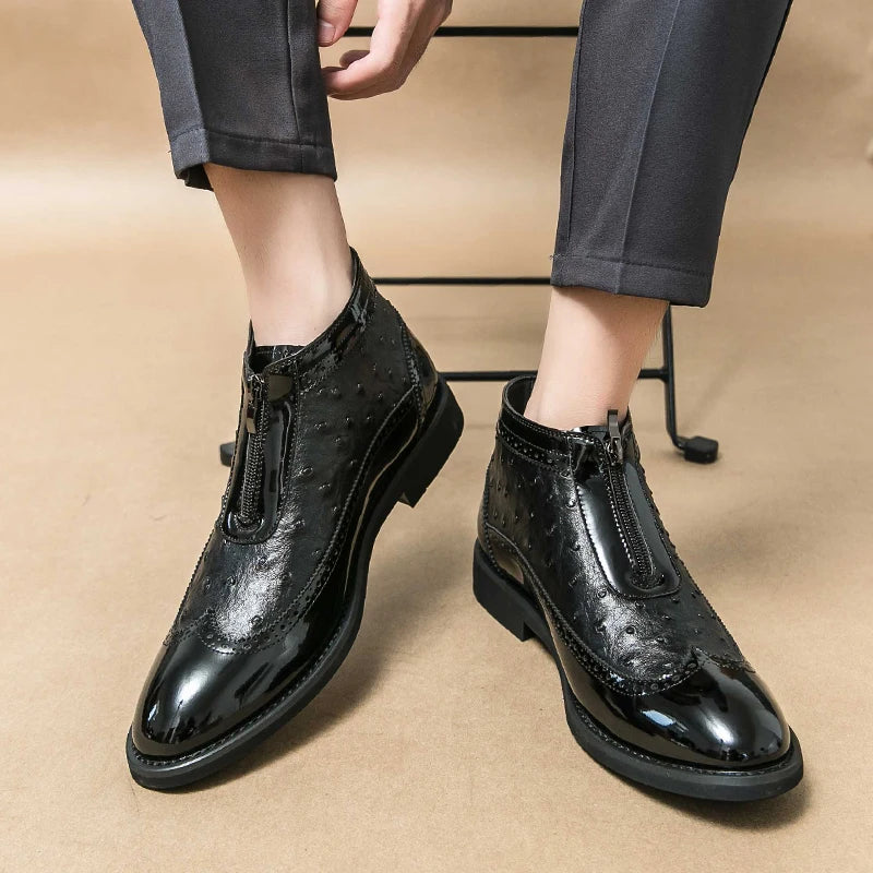 Fashion Leather Boots Ankle Boots Pointed Toe Low Heels Men Casual Platform Chelsea Boots Men's Business Boots and Wedding Shoes SHOWLU FASHION STORE