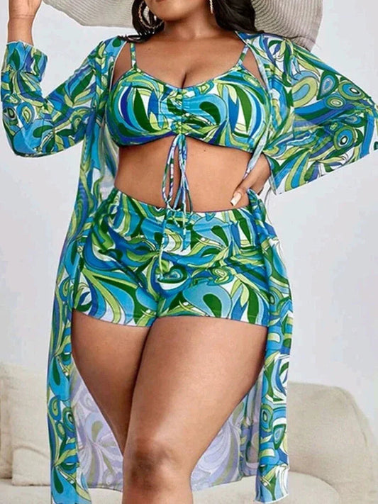2024 New Plus Big Size Swimwear for Women Swimsuit Large Bathing Suits Three-Piece Push Up Bikini Set Sexy Separate Stylish