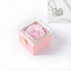 Rotating Rose Gift Box Acrylic Ring Necklace Preserved Flower Jewelry Box For Girlfriend Mother Valentine's Day Christmas Gifts SHOWLU FASHION STORE