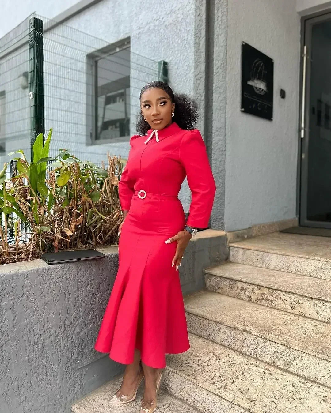 Elegant Church Dresses for Women Mermaid Long Sleeves Turn Down Collar Female Gowns Modest Classy Office Ladies Workwear Autumn SHOWLU FASHION STORE
