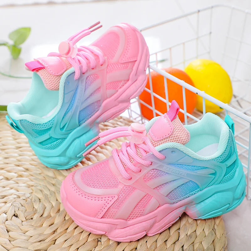 Girls Cute Gradient Mesh Sneakers Low Top Breathable glowing Platform Sports kids Shoes SHOWLU FASHION STORE