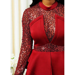 Woman Dress 2021 Spring Vintage Sexy Sequines Long Party Dress Women Casual Plus Size Slim Ruffles Office Pencil Bodycon Dresses SHOWLU FASHION STORE