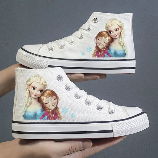 Disney Frozen Elsa Canvas Shoes 2025 New Kids White Shoes Cartoon Snow White Casual Sneakers Kuromi Tennis Shoes Size 26-37 SHOWLU FASHION STORE