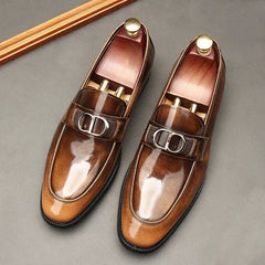 Men's Business Casual Patent Leather Shiny Square Head Slip-on Shoe SHOWLU FASHION STORE