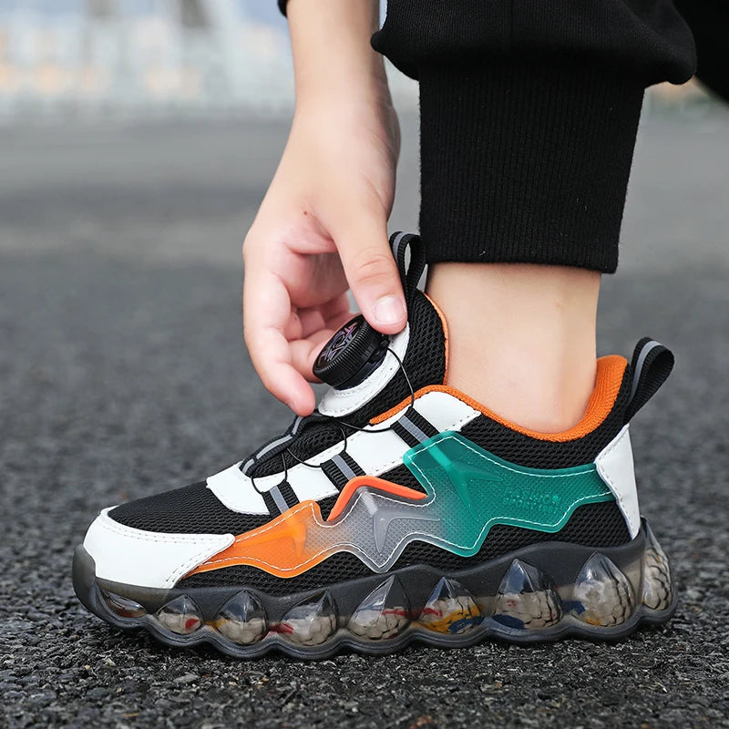 Children Shoes Thick Soled Running Rotary Buckle Kids Sports Casual Tennis For Girls Boys Outdoor Mesh Breathable Unisex Sneaker SHOWLU FASHION STORE