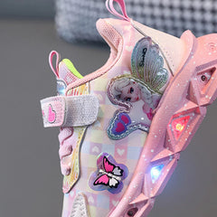 Disney Girls' Casual Shoes Led Light Shoe Leather Fashionable Children's Sports Frozen Princess Elsa Pink Purple Shoes Sneakers SHOWLU FASHION STORE