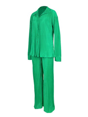 QFAF Fashion Pleated Women's Set Long Sleeve Oversized Shirt and Wide Leg Pants 2023 Elegant Tracksuit Two 2 Piece Set Outfits SHOWLU FASHION STORE