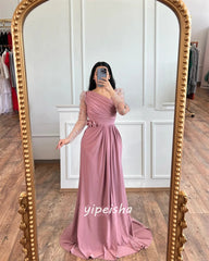 Customized Jersey Sequined Flower Beading Ruched Cocktail Party A-line V-neck Bespoke Occasion Gown Long Dresses SHOWLU FASHION STORE