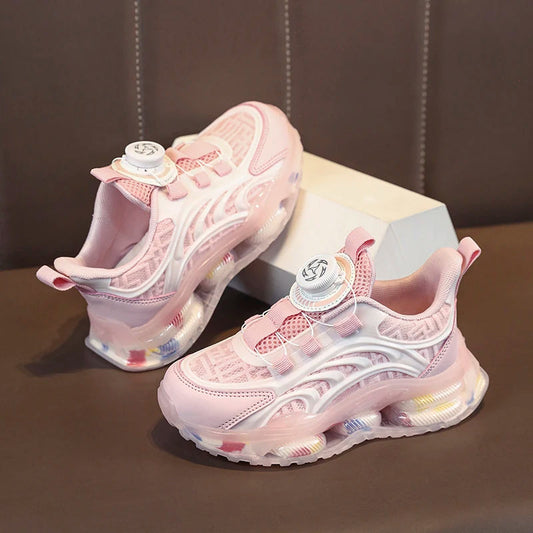 Girls new breathable mesh surface rotating button thick soled air cushion student running shoes non-slip sneakers for boys SHOWLU FASHION STORE