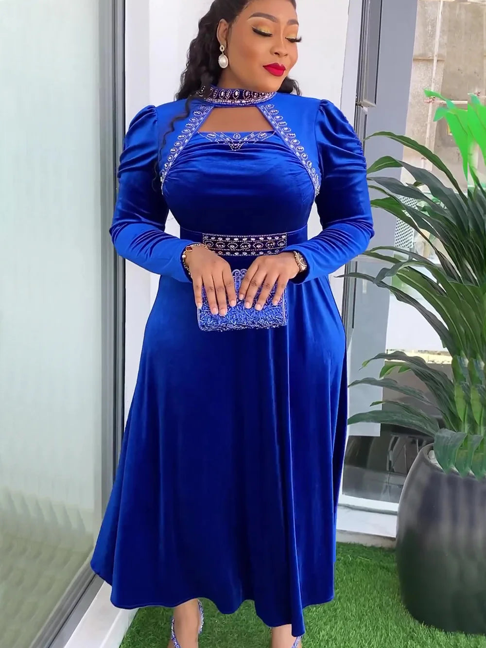Plus Size Dubai Luxury Wedding Party Dresses for Women 2024 New African Evening Gown Dashiki Ankara Turkey Velvet Outfits Robe SHOWLU FASHION STORE