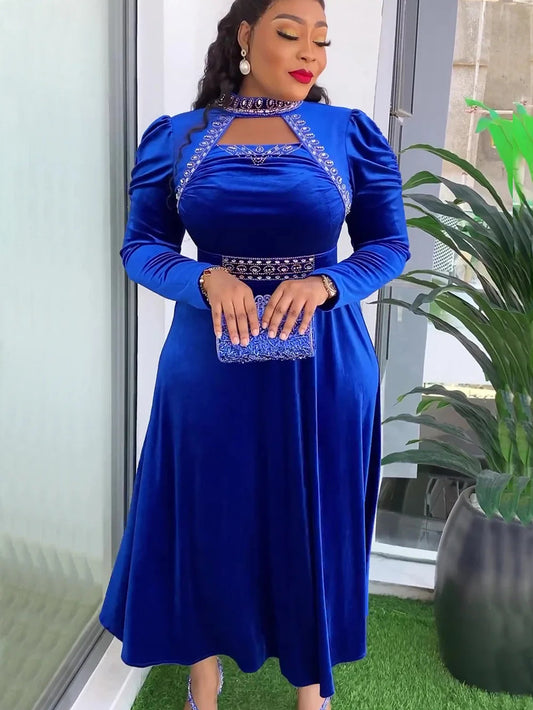 Plus Size Dubai Luxury Wedding Party Dresses for Women 2024 New African Evening Gown Dashiki Ankara Turkey Velvet Outfits Robe SHOWLU FASHION STORE