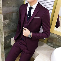 Suit Vest Pants 3 Pcs Set / 2023 Fashion New Men's Casual Boutique Business Solid Color Wedding Groom Suits Trousers Waistcoat SHOWLU FASHION STORE