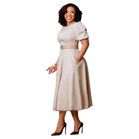 2024 Fashion African Dresses for Women Spring African Short Sleeve O-neck Polyester Midi Dress Dashiki Africa Clothing S-3XL SHOWLU FASHION STORE