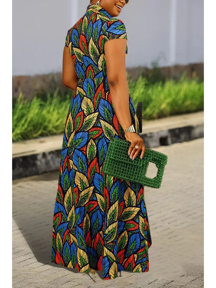 Plus Size Women'S Printed Shirt Dress Women'S Casual Midi Holiday Spring/Summer Dress Women'S Loose Beach Skirt Shirt Maxi Dress SHOWLU FASHION STORE