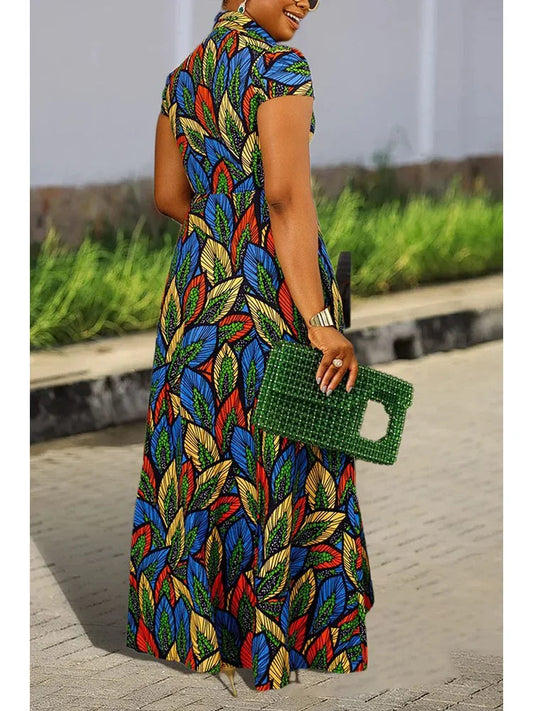 Plus Size Women'S Printed Shirt Dress Women'S Casual Midi Holiday Spring/Summer Dress Women'S Loose Beach Skirt Shirt Maxi Dress SHOWLU FASHION STORE