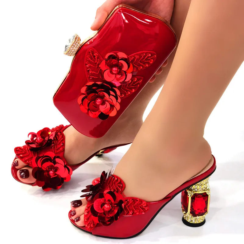 Doershow Italian Shoes And Bag Sets For Evening Party With Stones Italian Leather Handbags Match Bags!HZX1-6 SHOWLU FASHION STORE