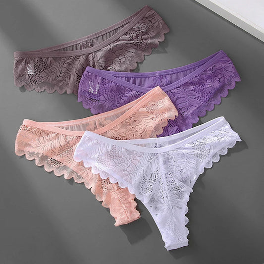 Lace Underwear Women's Panties Sexy Low-Waist Thong Hollow Out G String Female Underpant Solid Comfortable Female Lingerie