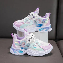Disney Girls' Casual Shoes Frozen Priness Elsa Sneakers Mesh Leather White Breathable Sole Children's Sport Shoes Size 26-37 SHOWLU FASHION STORE