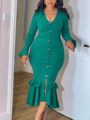 Ruffle Bodycon Long Sleeve Slim Fit Maxi Dress for Women Country Concert Outfit Going Out Outfits Summer Fashion SHOWLU FASHION STORE