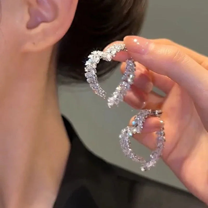 Luxury Earrings Shiny Zircon Fashion Personality Party Charm Jewelry Wheat Leaf Earring for Women Girls Valentine's Day Gift SHOWLU FASHION STORE